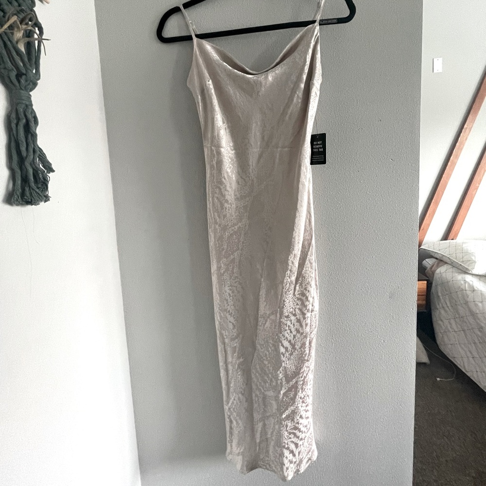 Neutral animal print slip dress